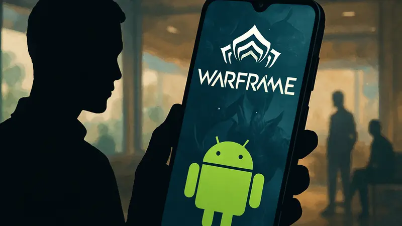 Логотип Warframe на экране смартфона с иконкой Android.