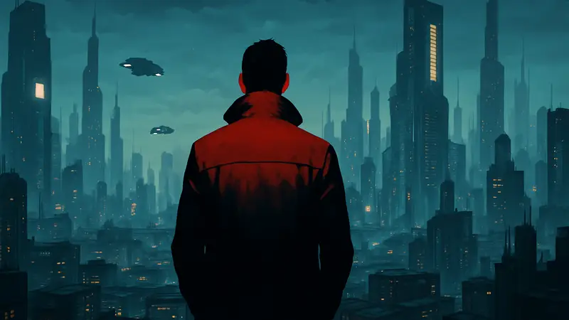 Логотип сериала «Бегущий по лезвию 2099» на фоне футуристического города, символизирующий задержку релиза.