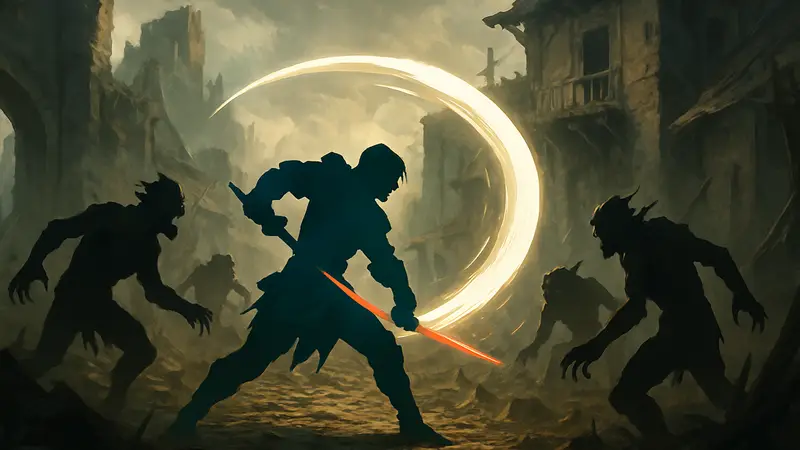 Интенсивный бой в No Rest For The Wicked с персонажем, атакующим врагов