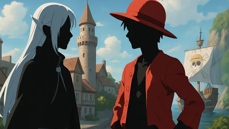Арт с персонажами из аниме Фрирен и One Piece, демонстрирующий конкуренцию за звание лучшего сёнэна.