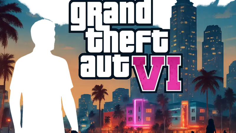 Логотип Grand Theft Auto VI на фоне городского пейзажа Vice City, демонстрирующий высокую частоту кадров.