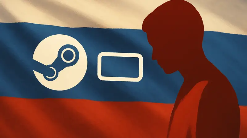 Логотип Steam и значок Valve на фоне флага России, символизирующие удаление ЛГБТК-игр.
