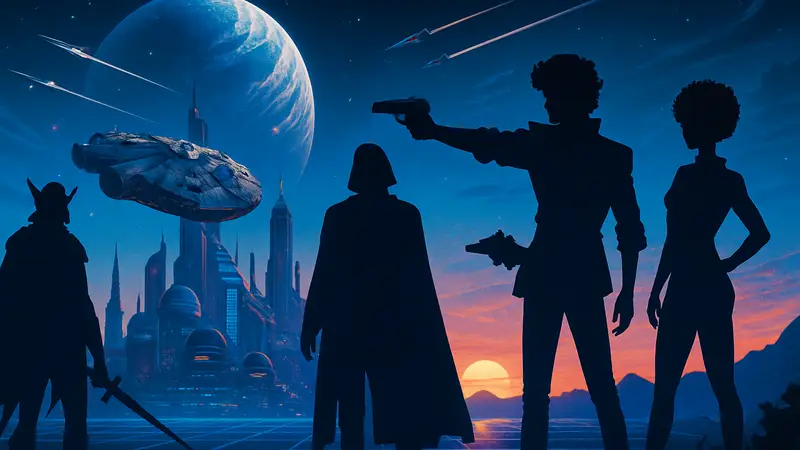 Арт из «Neon Odyssey», D&D проект, объединяющий Star Wars, Cowboy Bebop и синтвейв эстетику.