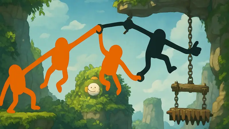 Скриншот из игры Heave Ho 2, демонстрирующий игровой процесс или персонажей.
