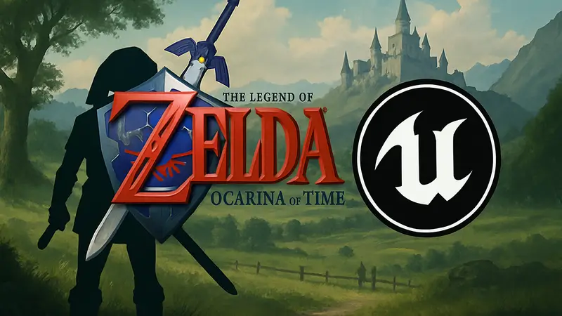 Логотип The Legend of Zelda: Ocarina of Time рядом с эмблемой Unreal Engine.