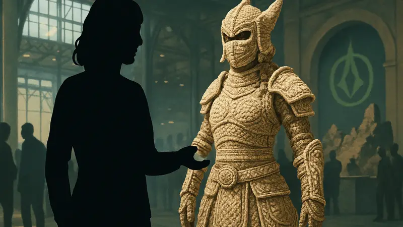 Игры: Косплеерша демонстрирует вязаный костюм игрового персонажа ручной работы.