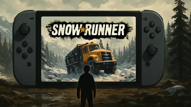 Логотип игры SnowRunner на фоне Nintendo Switch 2