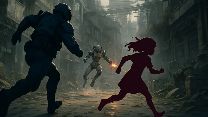 Геймплейный скриншот Pragmata с динамичной экшен-сценой и элементами спидрана.