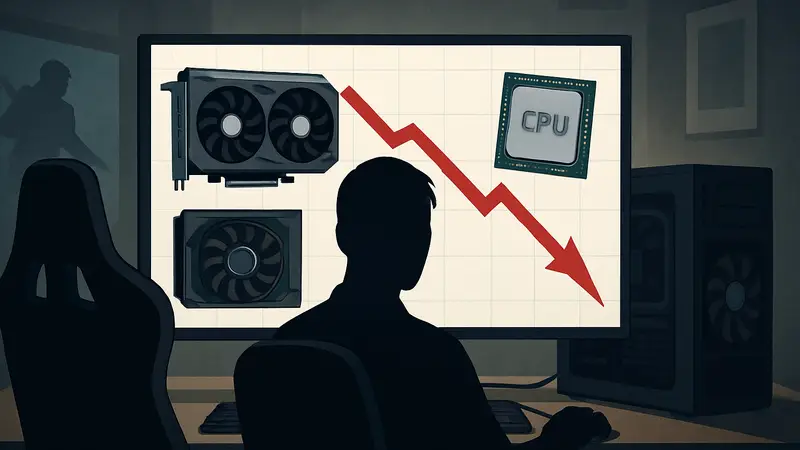 График снижения продаж GPU и CPU на рынке игровых ПК.