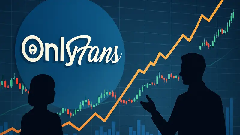 Логотип OnlyFans на фоне финансовых графиков, символизирующих продажу доли компании Architect Capital.