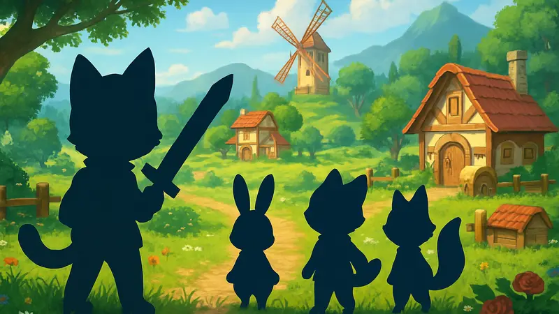 Кадры из Kitaria Fables 2, демонстрирующие милых антропоморфных персонажей и мир игры.