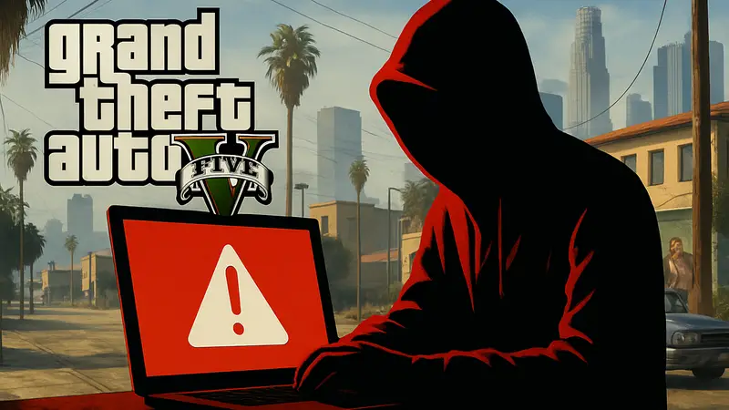 Игровой чит-сервис GTA V, взломанный хакерами, с предупреждением о потере данных пользователей.