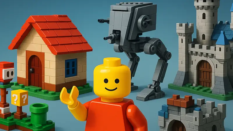Четыре стилизованных изображения новых наборов LEGO Pokemon, демонстрирующие различные ценовые категории и размеры