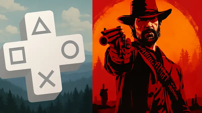 Логотип PlayStation Plus и постер игры Red Dead Redemption