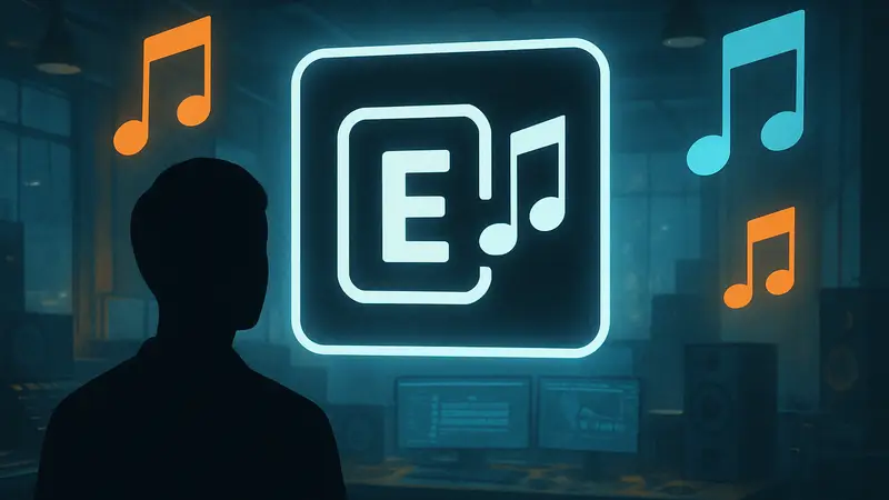 Логотип ElevenLabs с нотами, символизирующими создание музыки с помощью ИИ