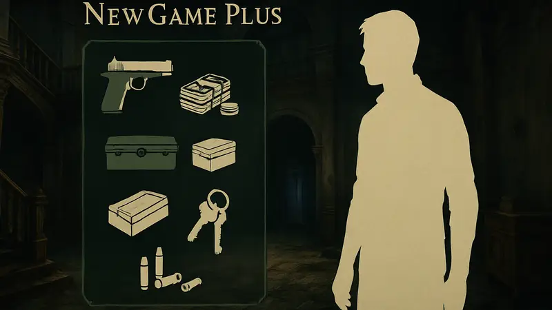 Изображение экрана New Game Plus в Resident Evil Requiem с перечнем переносимых предметов.