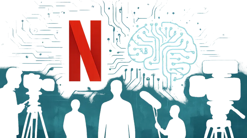 Логотип Netflix с элементами искусственного интеллекта, символизирующий использование ИИ в кинопроизводстве.