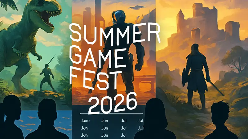 Логотип Summer Game Fest 2026 на фоне ярких игровых сцен, с датами презентаций.