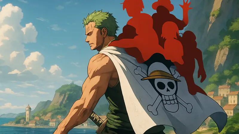 Сильный персонаж One Piece, несущий на спине слабую команду на иллюстрации аниме.