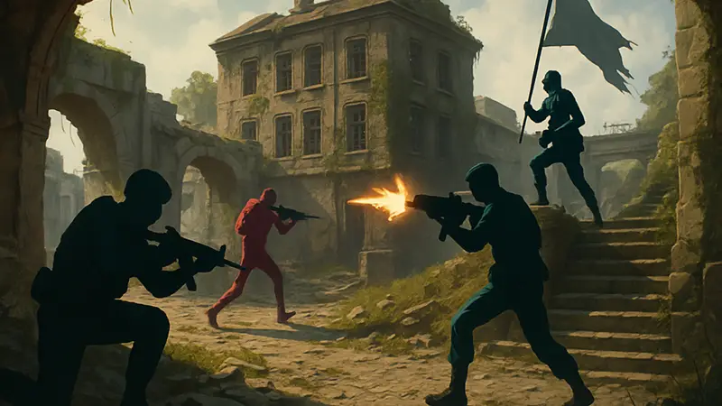 Игровой скриншот из мультиплеерного шутера Last Flag, демонстрирующий экшен и персонажей.