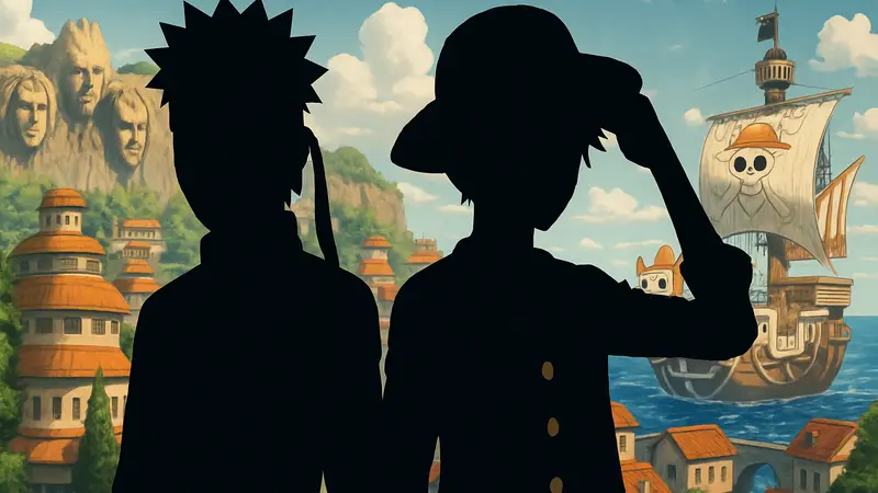 Монтаж изображений Наруто и Луффи из аниме Наруто и One Piece, демонстрирующий их сходства.