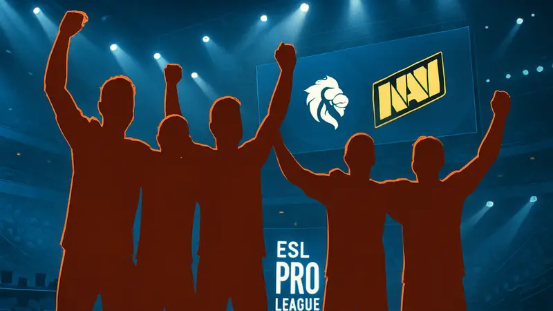 Киберспортивная команда Legacy празднует победу над NAVI на турнире ESL Pro League.