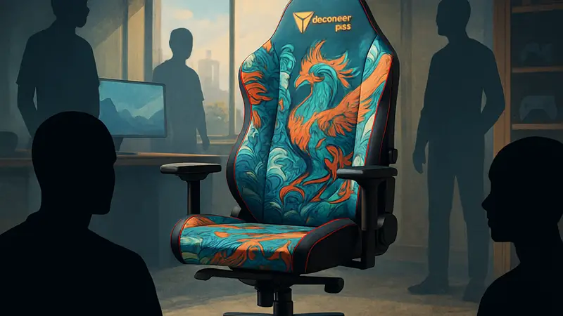 Игровое кресло Secretlab с ярко выраженным сменным скином, демонстрирующим уникальный дизайн.