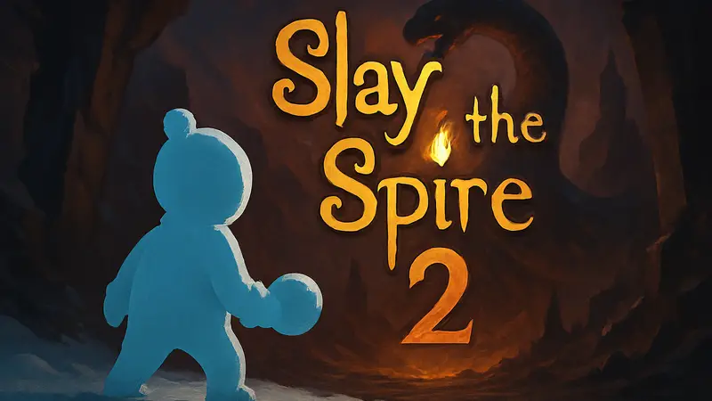 Игровой персонаж из Dodge and Roll на фоне логотипа Slay the Spire 2, символизирующий конкуренцию.