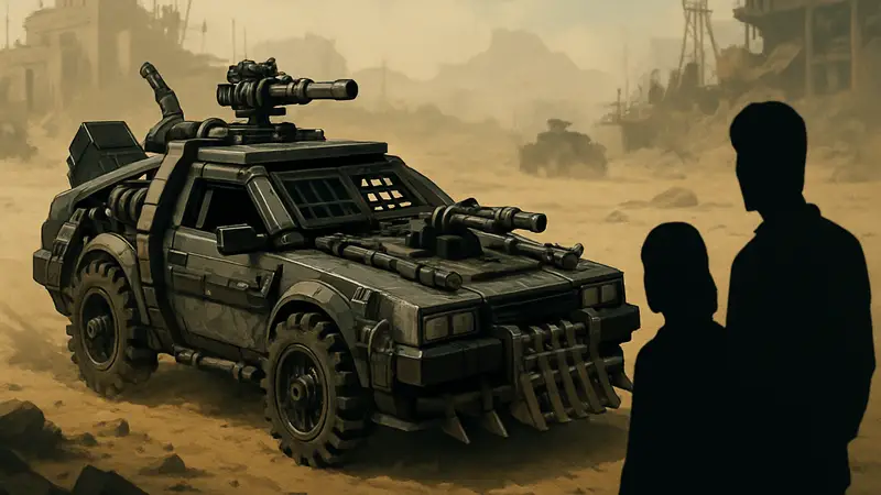 Фото LEGO-модели DeLorean из «Назад в будущее», переделанной под стиль «Безумного Макса» с броней и оружием