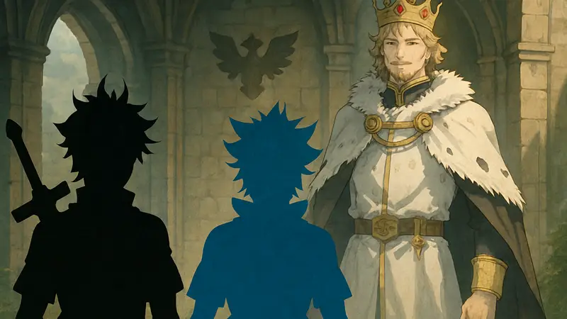 Иллюстрация персонажей из аниме Black Clover, включая Короля Магов.