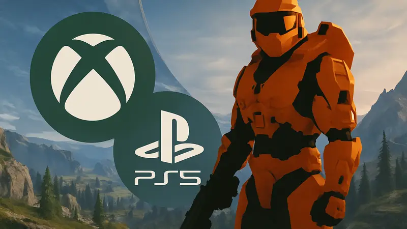Мастер Чиф из Halo на фоне логотипов Xbox и PlayStation 5 Pro.