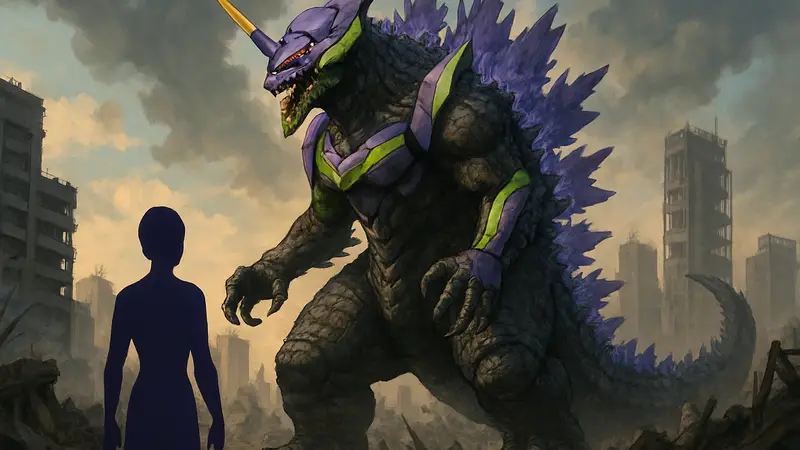 Фигурка коллаборации Evangelion и Godzilla, аниме