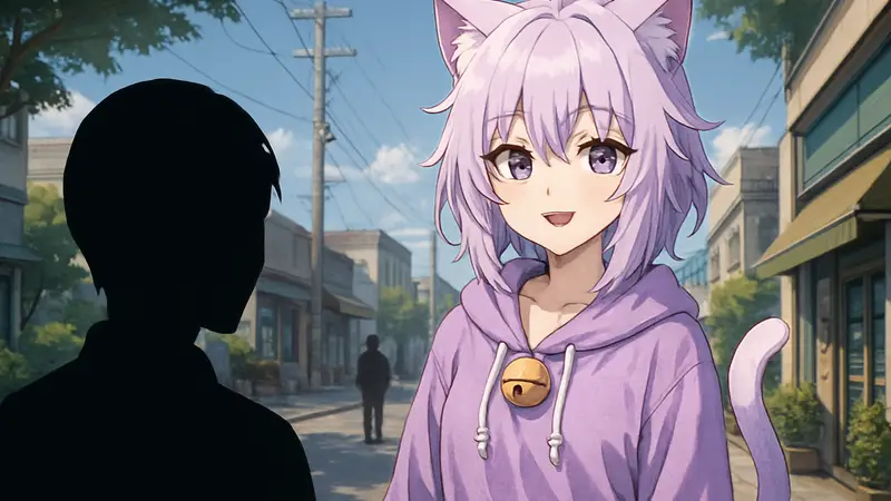 Изображение Nekomata Okayu из визуальной новеллы Okayu Nyumu R в аниме-стиле
