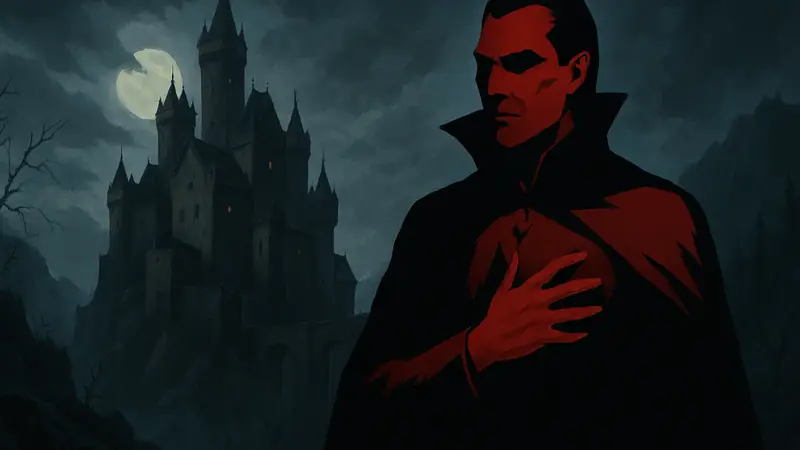 Изображение Страда фон Заровича, главного злодея Dungeons & Dragons Curse of Strahd, с мрачным замком.