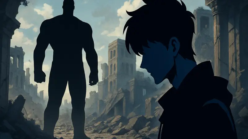 Джинву из Solo Leveling и силуэт Томаса Андре на фоне