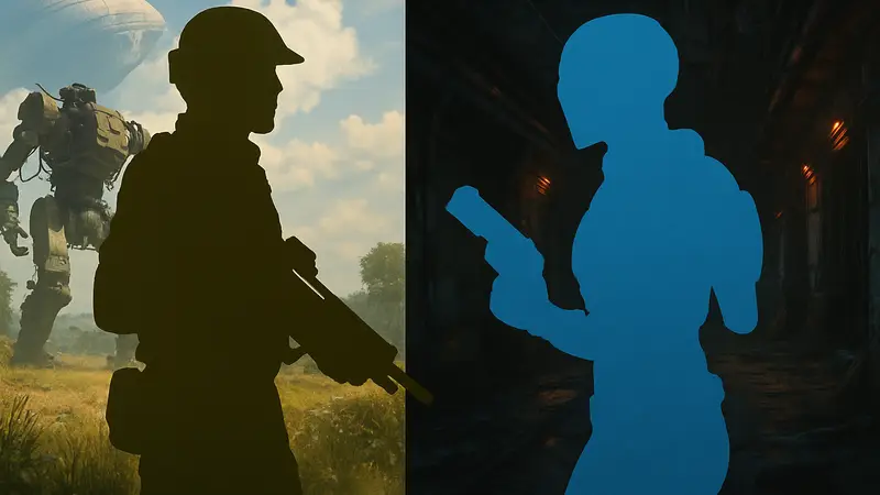 Персонажи ARC Raiders и Marathon на разных сторонах экрана, символизирующие сравнение двух шутеров.