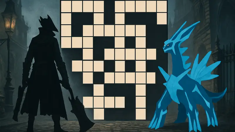 Игровой кроссворд GameRant с персонажами Bloodborne и Pokemon Diamond.