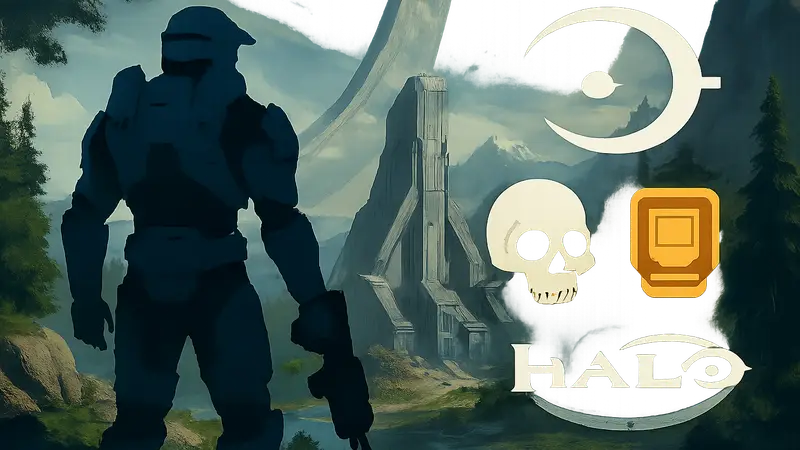 Изображение с логотипом Halo Campaign Evolved и иконками коллекционных предметов.
