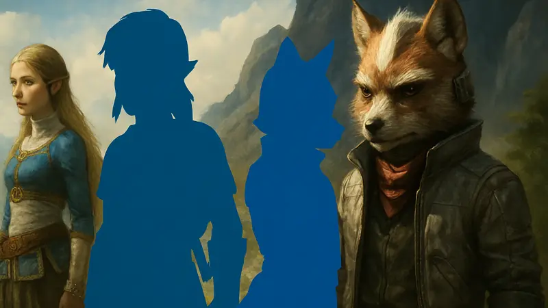 Изображение персонажей Nintendo, таких как Зельда и Fox McCloud, в стилизованном и реалистичном виде для сравнения их дизайна.
