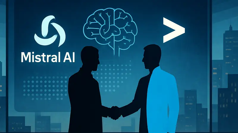 Логотипы Mistral AI и Accenture, символизирующие партнерство в области искусственного интеллекта.