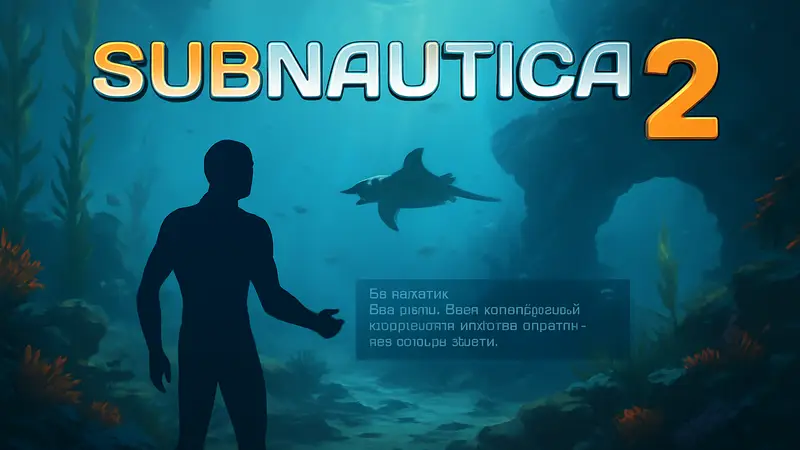 Логотип Subnautica 2 с элементом русского текста или интерфейс игры с русскими субтитрами