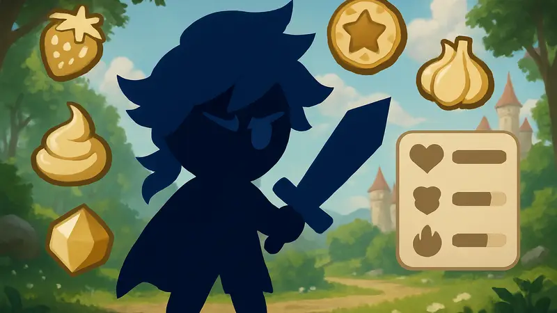 Изображение Печенья Эш Солт из Cookie Run Kingdom с различными топпингами и характеристиками.