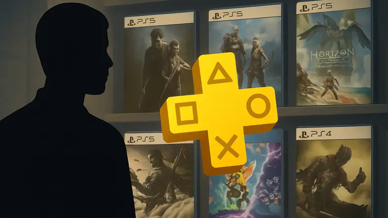 Логотип PlayStation Plus на фоне игр для PS5 и PS4