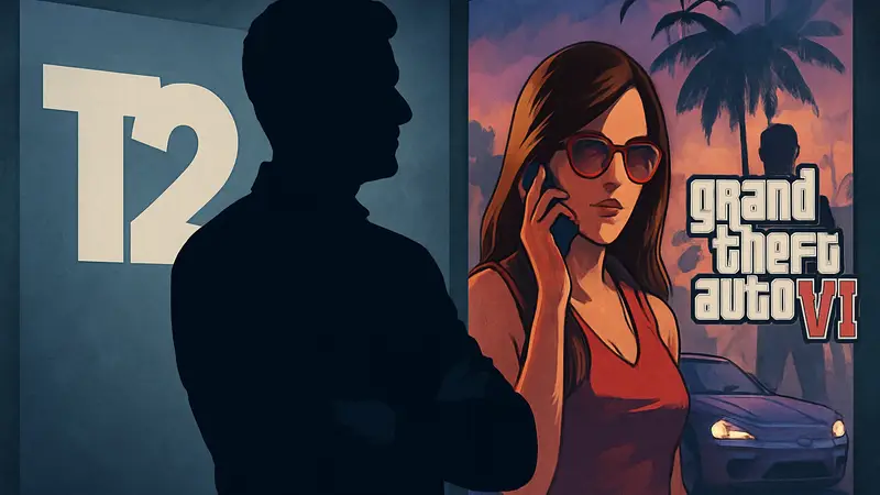 Глава Take-Two Штраус Зельник, на фоне логотипов компании и игры GTA 6.