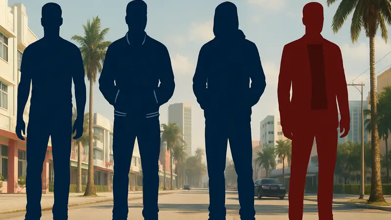 Джейсон из GTA 6 в различной одежде, демонстрирующий свой уникальный стиль и индивидуальность.