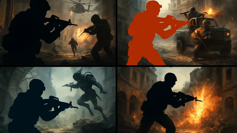 Коллаж из скриншотов нескольких популярных FPS игр, демонстрирующих различные сцены боя и экшена.
