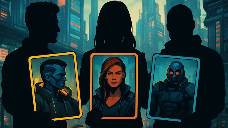 Изображение карточной игры Cyberpunk Trading Card Game с элементами Найт-Сити и персонажами вселенной Cyberpunk 2077.