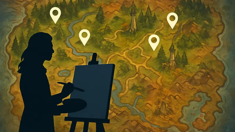 Карта Лесов Вечной Песни из WoW Midnight с отмеченными точками расположения мольбертов художника.