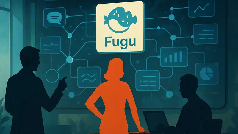 Интерфейс или визуализация работы мультимодельной ИИ-системы Fugu от Sakana, демонстрирующая взаимодействие агентов.