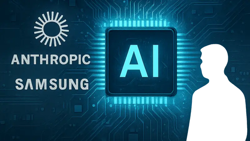 Логотипы Anthropic и Samsung на фоне микросхемы, символизирующей разработку чипа для искусственного интеллекта